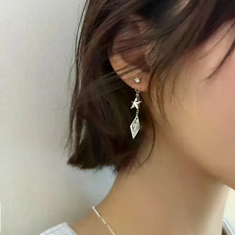 Asymmetry Star Tassel Earrings Y2K Irregular Pentagram Earrings For Women Girls Party Trendy Jewelry Gift