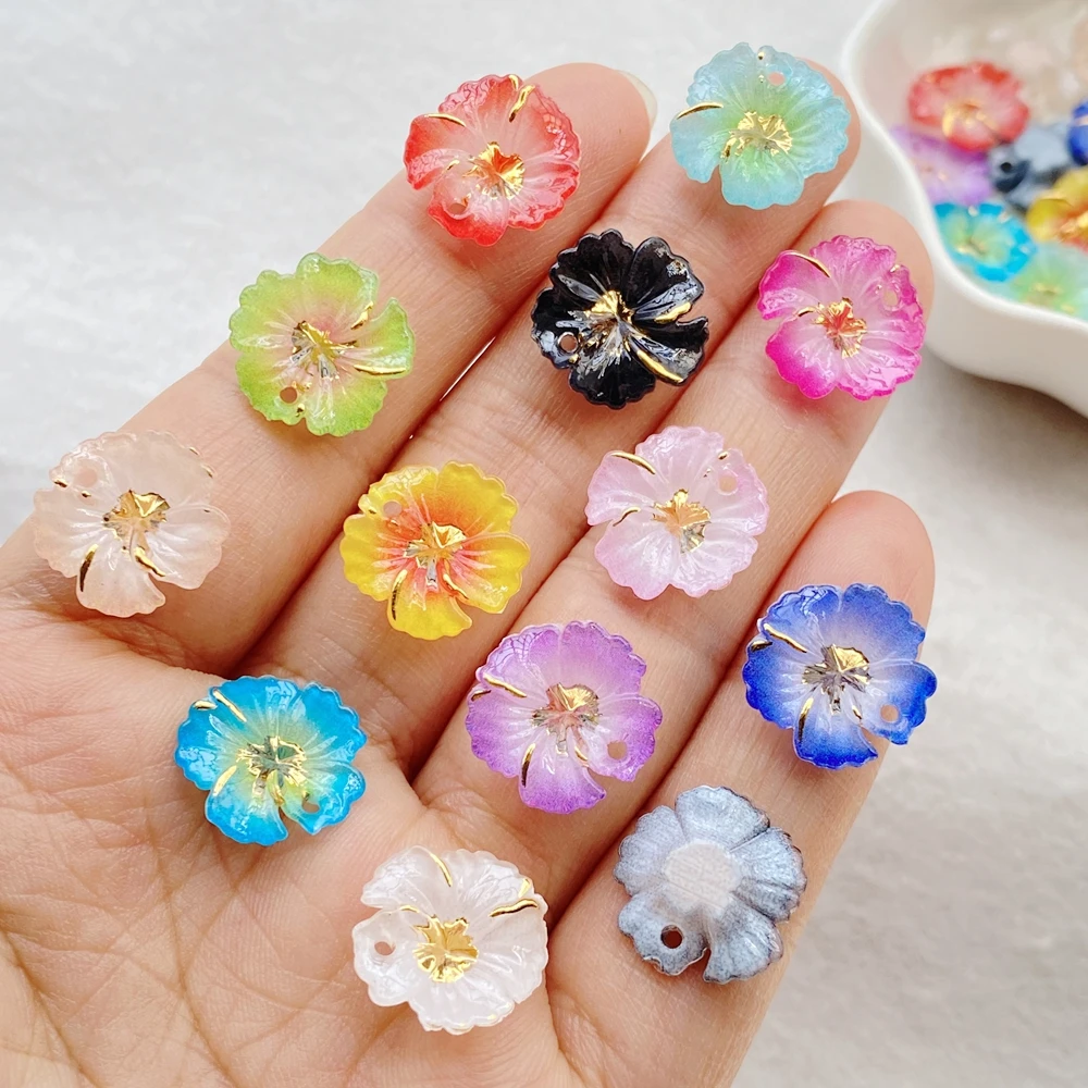 10pcs 3D Shiny Colorful Acrylic Flower Flat-Back Single-Hole , Suitable for Scrapbook DIY Jewelry Craft