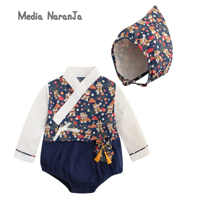 2022 Spring and  boys girls Baby korean style One-piece Suit With Hat