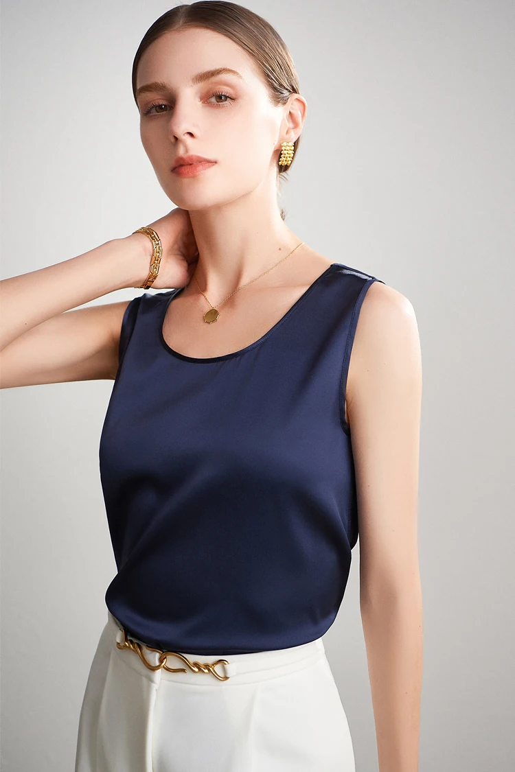 SuyaDream. Women Basic Cozy Tanks, 100% Real Silk, O Neck Sleeveless Chic T Shirt, 2025 Solid Summer Vests, White, Pink, Beige