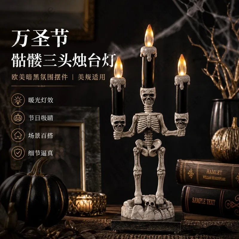 Halloween Skull Lighting Candlestick Candle Shop Scene Arrangement Ornament Ambient Light American Standard Customized