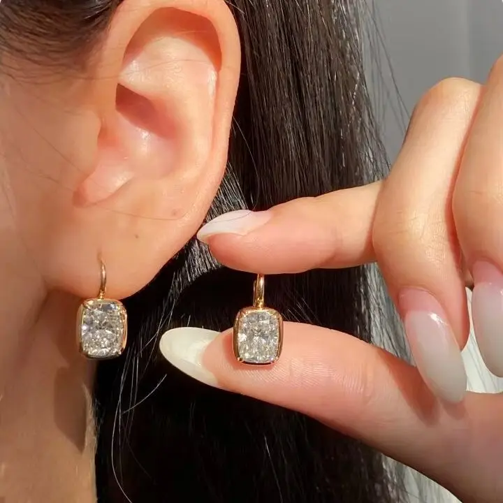 Luxury S925 Silver Moissanite Earrings GRA Sparkly Square Button Earring Dangle Earrings for Women Brides Bridesmaids Weddings