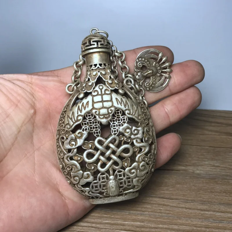 Antique Miscellaneous Folk Handmade Old Silver Accessories Miao Silver Perfume Bag Hollow Transparent Carving KIRIN Birthday Sil