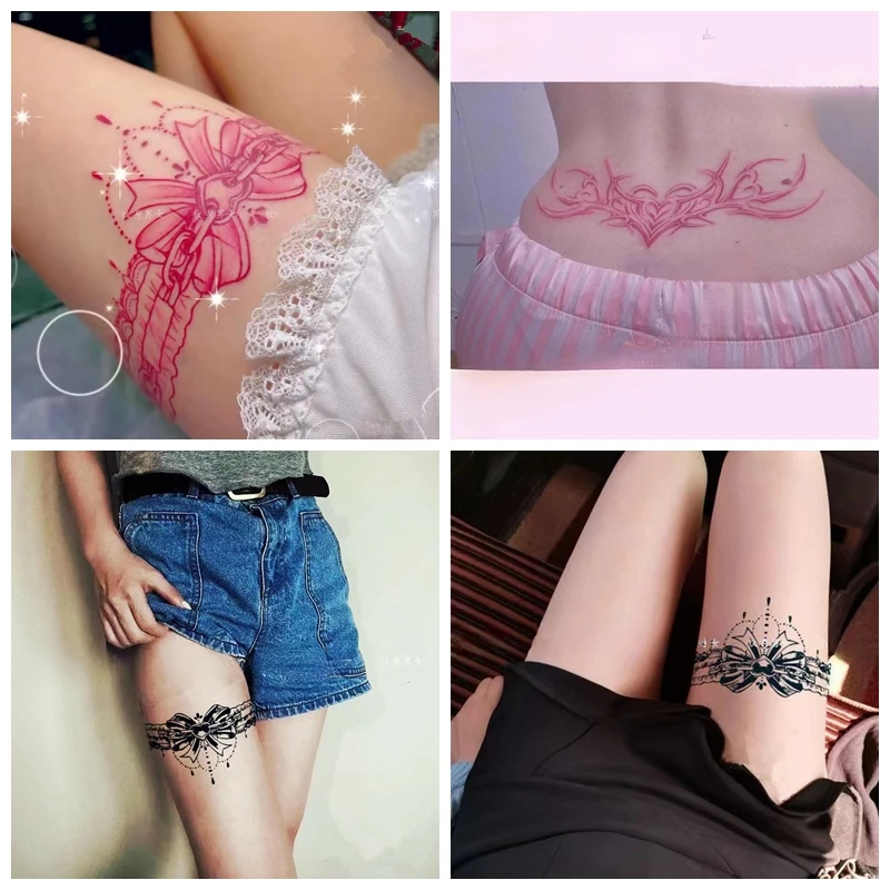 

Pink Lace Bowknot Temporary Tattoo Waterproof Girls Long-Lasting Fake Tattoo for Woman Sexy Tatuaz Thigh Arm Art Tattoo Adesivo