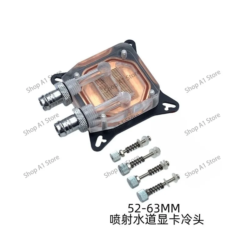 Transparent GPU Water Block with Jet Channel, Pure Copper Base Graphics Card Water Cooling Head, 52-63mm Mount Hole Spacing