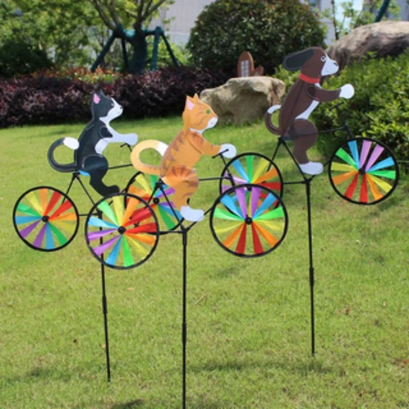 1PC Animal Wind Spinner-Cartoon Dog Riding Bicycle Design-Suitable for Yard,Lawn-Playful Outdoor Windmill Toy,Yard Decoration