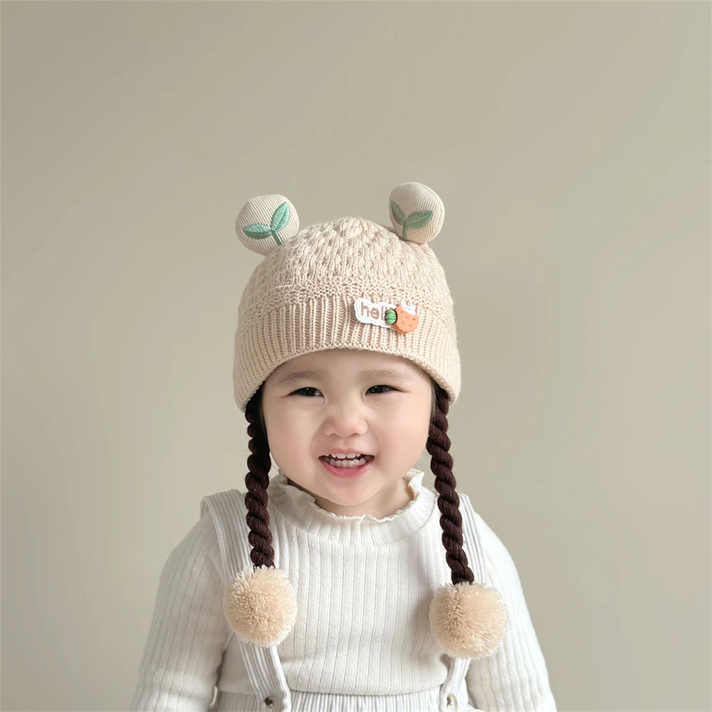 Baby Ear Protection Hat Autumn and Winter Baby Warmth Thickened Knitted  Cute Braided Hat for Children, Boys and Girls Pullover