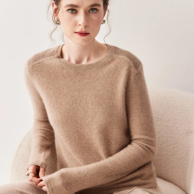 

2025 Autumn Winter Women's Cashmere Pullover 100% Cashmere Knit Sweater Solid Long Sleeve Knitting Pullover Female Clothing Top