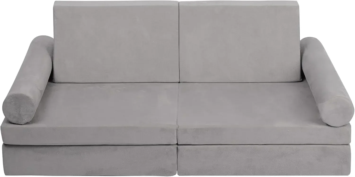 

Modular Kids Play Couch, Kids Couch Building Fort for Playroom, Children Convertible Foam Cushion for Boys and Girls (Round Armr