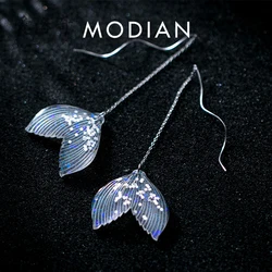 Modian Colorful Transparent Mermaid Tail Dangle Earring for Women 925 Sterling Silver Geometric Wave Drop Earring Fine Jewelry