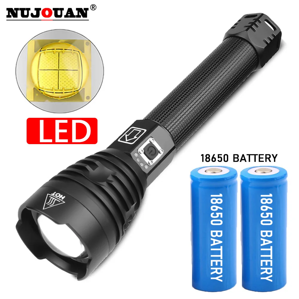 New Powerful LED Flashlight Portable Searchlight Camping Flashlight USB Rechargeable Spotlight Outdoor Waterproof Handheld Torch