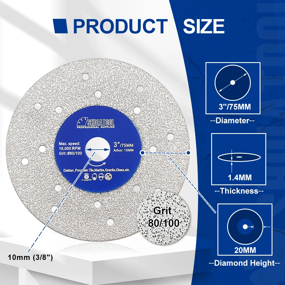 SHDIATOOL Dia75mm Rock Grinding Cutting Disc Ultra-Thin Saw Blade Marble Porcelain Tile Glass Cutter Mini 3Inch Multi Hole Plate