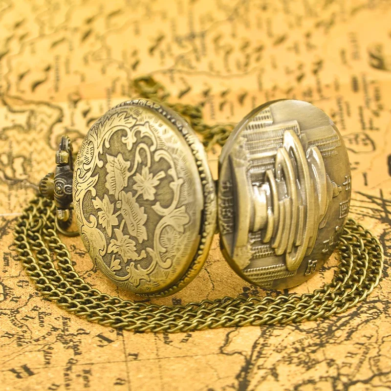 * Vintage bronze clamshell simples typhoon design colar relógio de bolso de quartzo presente universal para estudantes masculinos e femininos