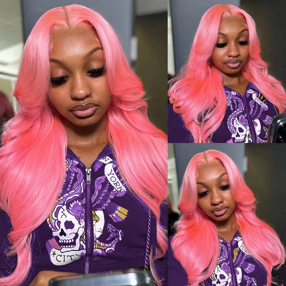 38 Polegada onda do corpo perucas de cabelo humano rosa wig13x6 13x4 perucas dianteiras do laço 220 densidade cabelo brasileiro para as mulheres luz rosa colorido