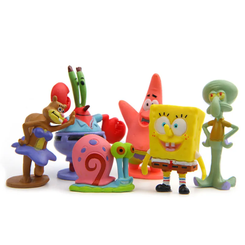 6 Stück/Set Animations-Kawaii-SpongeBob-Schwammkopf-Spielzeug, Patrick Star Figuren, Cartoon-Krabben-Boss-Figuren, Spielzeug für Kinder, Geschenke – Detail 3