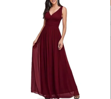 

Chiffon V-Neck فساتين سهرة Prom Evening Dresses Womens Long Sleeveless Flowy Bridesmaid Cocktail Evening Gown Maxi Dress