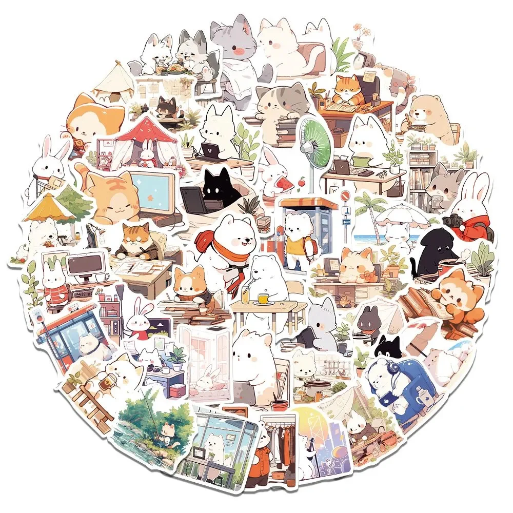 10/30/50pcs Cute Anime Animal Cartoon Stickers Waterproof DIY Car Motorcycle Laptop Kawaii Rabbit Cats Sticker for Kids Toy Gift