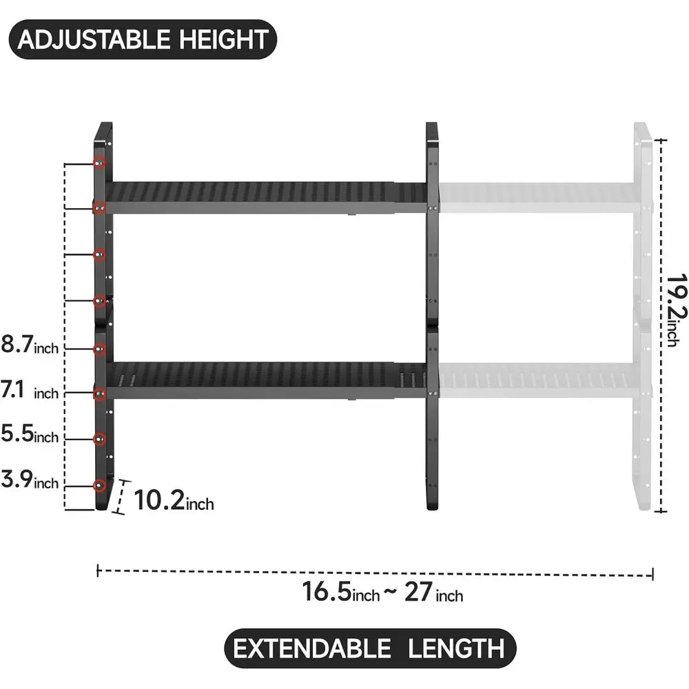 Adjustable 16.5-27 Expandable Cabinet Spice Rack, Stackable Metal Countertop Organizer for Kitchen Storage