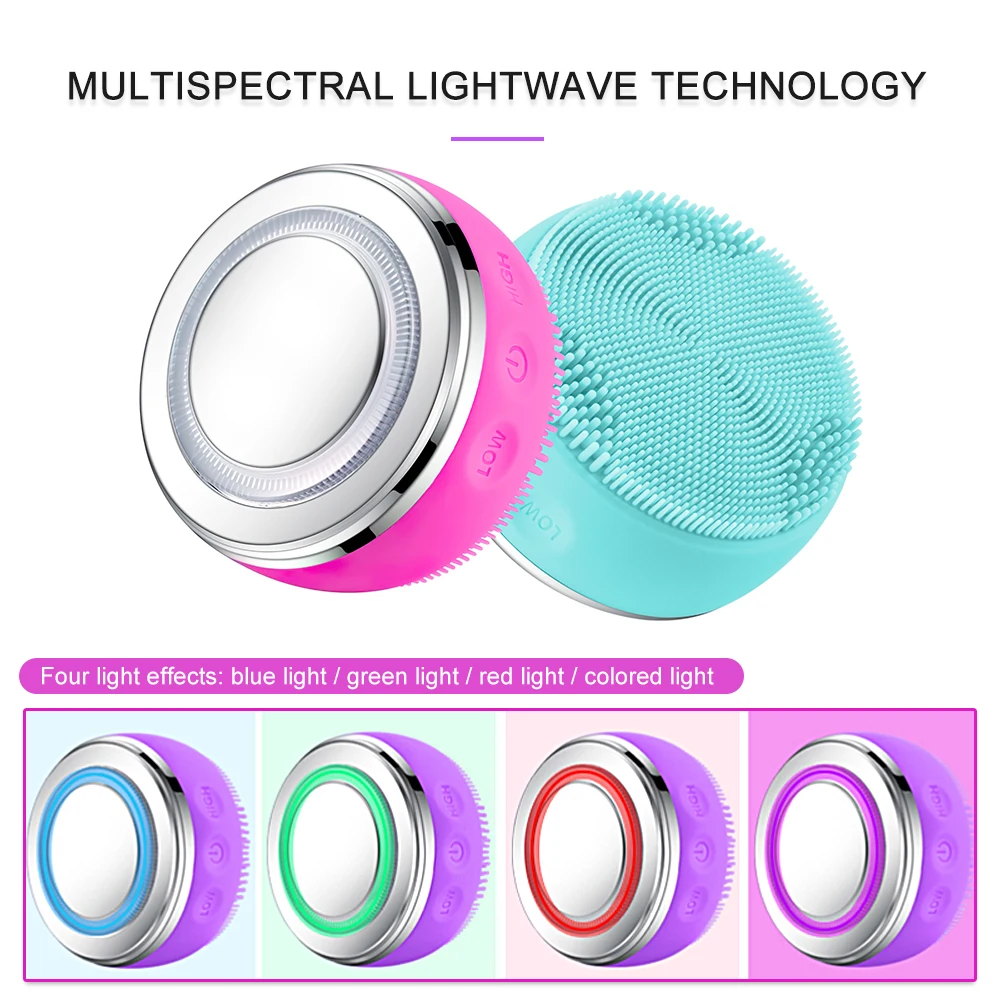 Upgraded Facial Cleansing Brush LED Photon EMS Vibration Heating Massager Face Scrubber for Exfoliating Deep Cleansing Skin Care