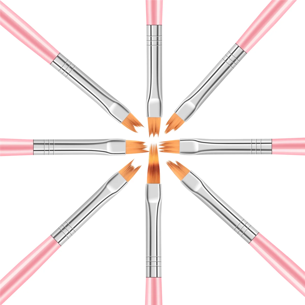 8Pcs Color Paint Pen Set Pink Petal Pen Nail Brush Short Nail Brush