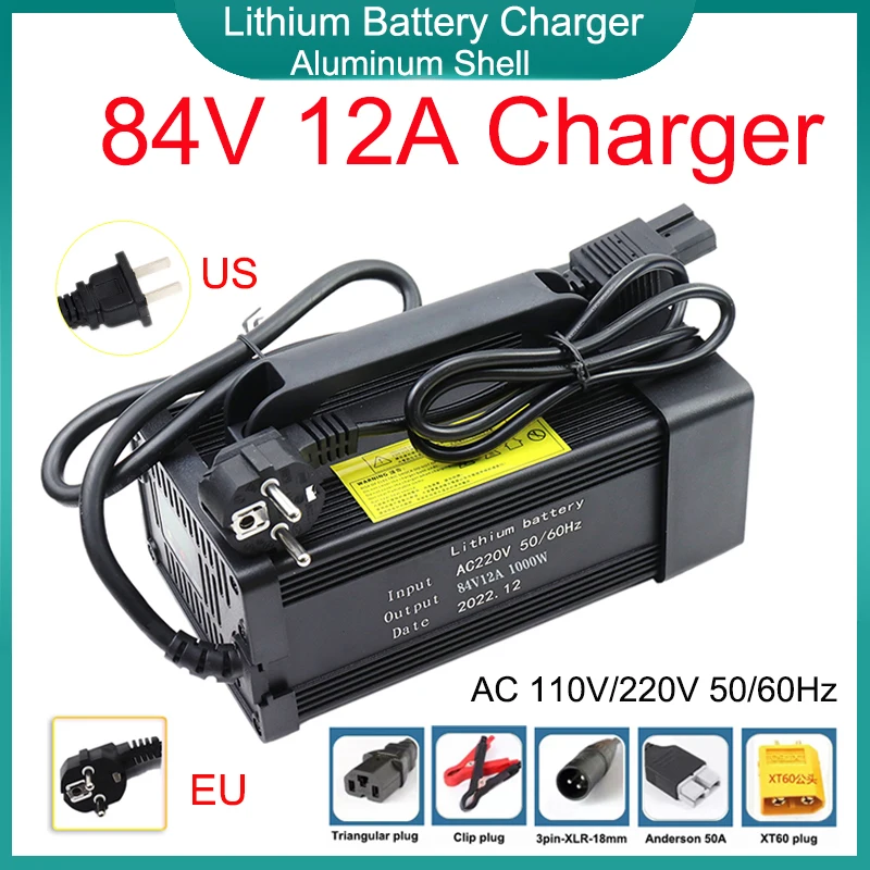 

84V 12A Lithium Battery Smart Charger Aluminum Shell LCD Display With Fan For 20S 72V Electric two wheelers Li-ion Cell Charging