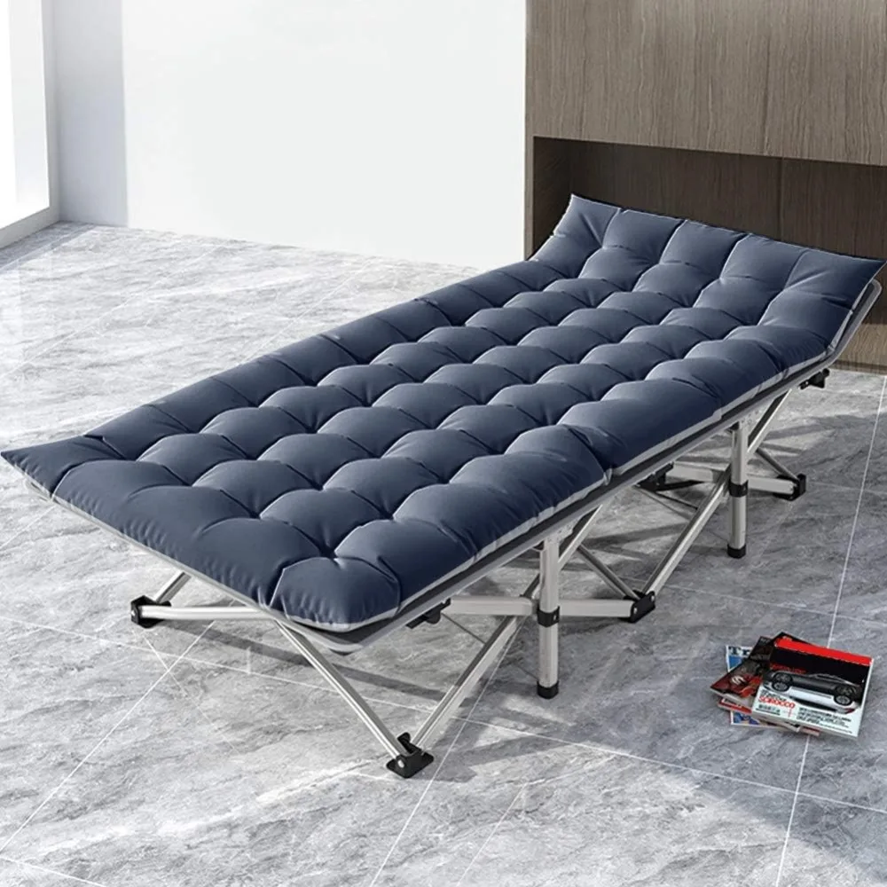 Lettino per adulti portatile con materasso, letto da esterno pieghevole per il campeggio, lettino da campeggio comodo e compatto per adulti
