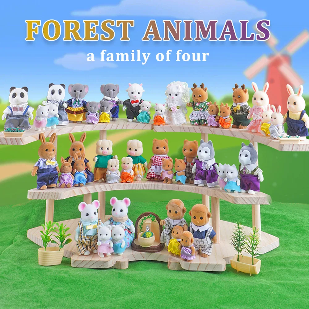 Puppenhaus Wald Familie 4Pcs Puppe Kaninchen Schafe Katze Tier Miniatur Möbel Set Pretend Spielen Simulation Puppe Haus Spielzeug Geschenk