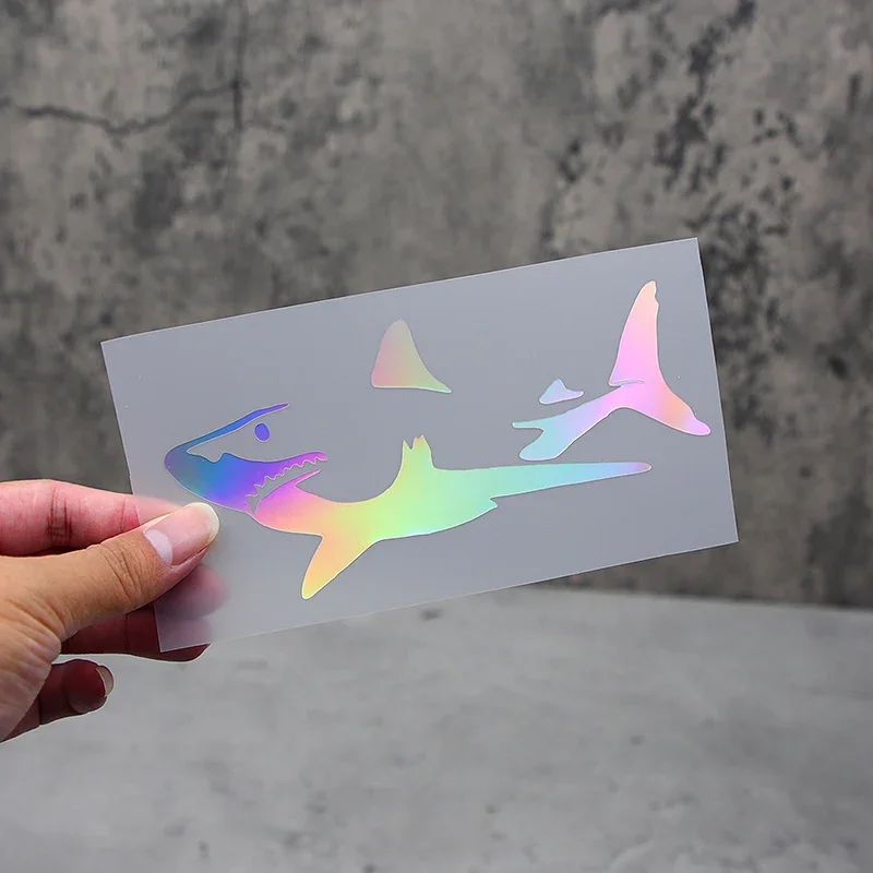 1PC Holographic Shark Auto Moto Sticker, Marine Themed Design Decal for Car Motorcycle, Exterior Customization Accessory