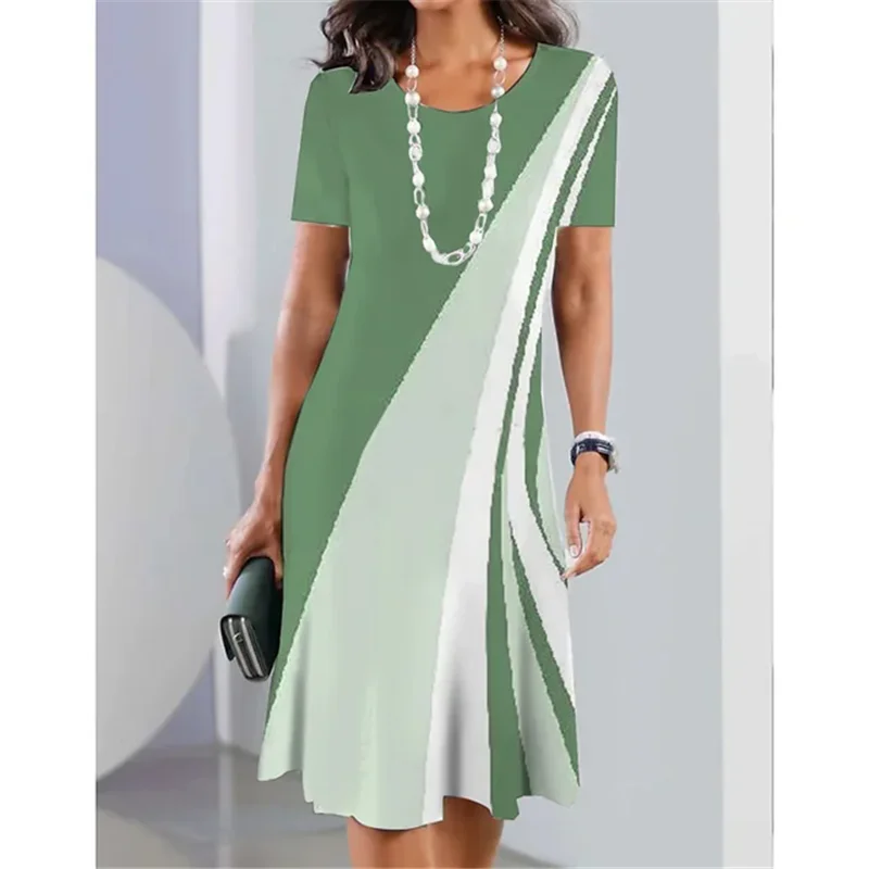 Street Casual ฤดูร้อนผู้หญิงพลัสขนาด Stripe Splicing พิมพ์แขนสั้นหลวม A-Line Dress 9XL 8XL ขนาดใหญ่ผู้หญิง Sundress