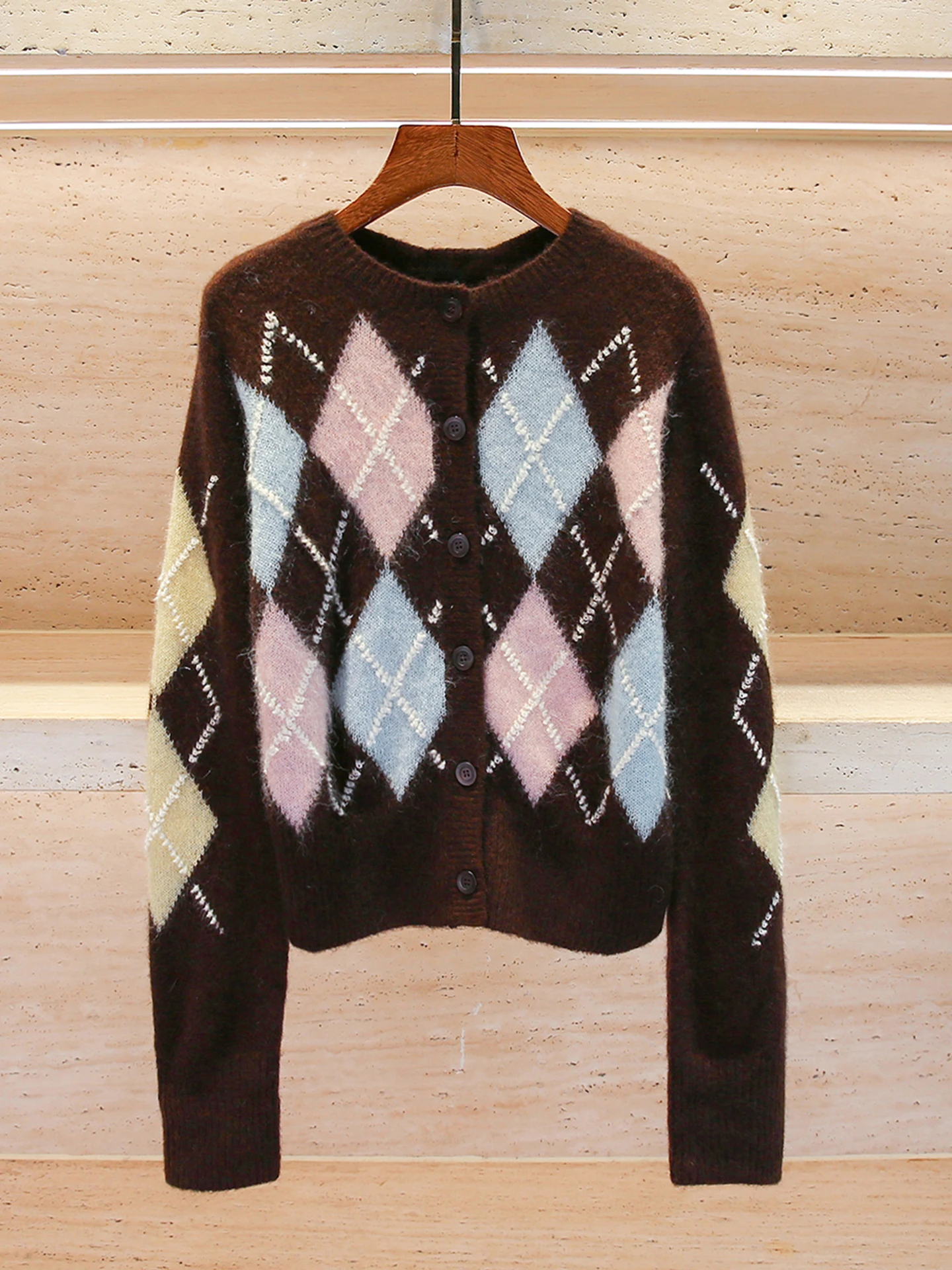 

High-End Women's Knitted Cardigan Top with Patchwork Design Autumn Winter College Sle Long Sve Breathable Soft Fabric