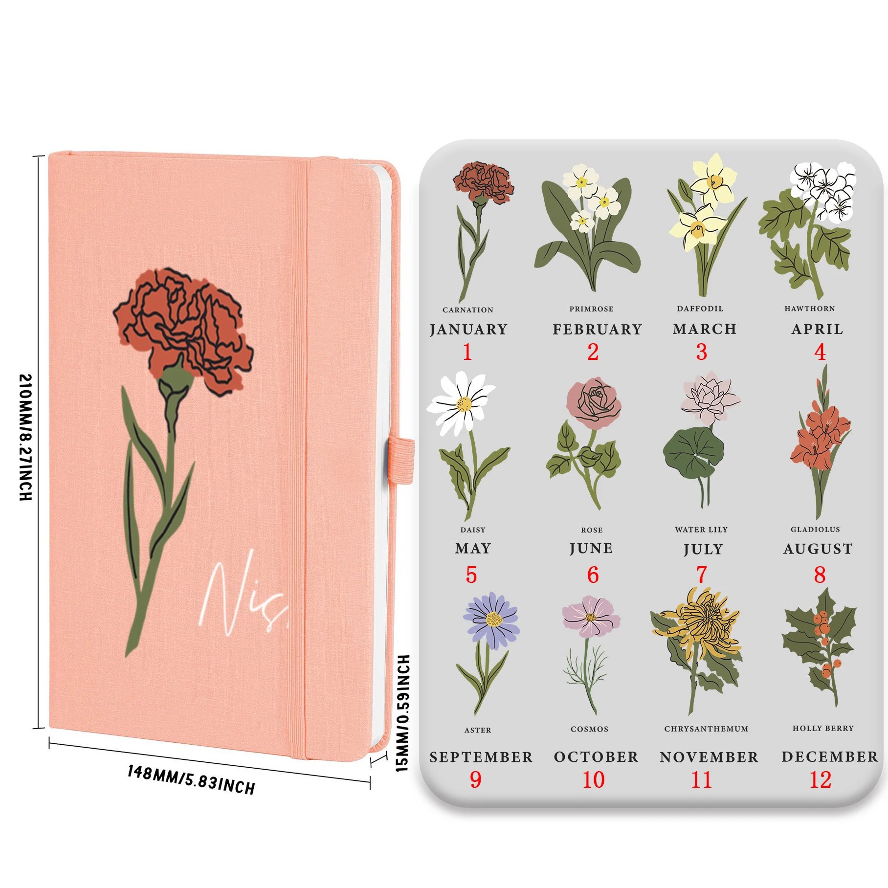 Personalized A5 Notebook with Birth Flower Custom Name Birthday Gift for Friend Women Anniversary Journal Gift Stationery Supply