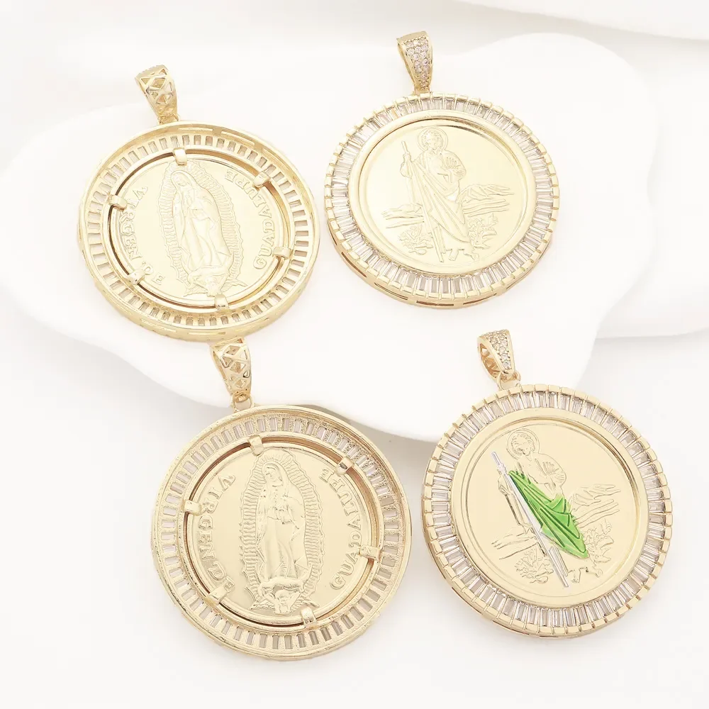 

14K Electroplating Jewelry Gold Plated Religious Necklace Virgin Mary Maria CZ Pendant Saint Judas Pendant