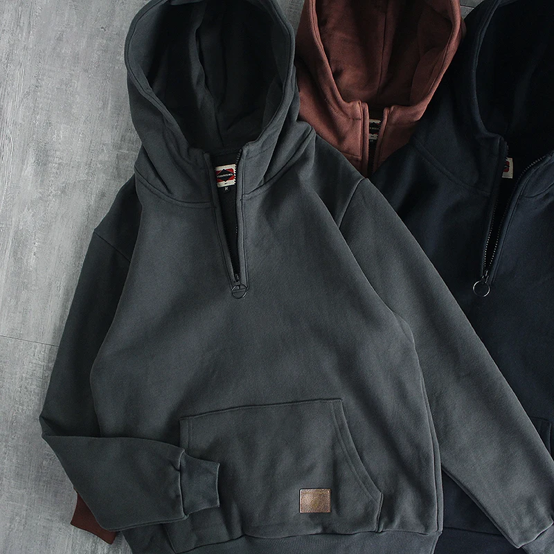 Heavyweight Thickened 500gsm 100% Cotton Vintage Autumn Winter Youth Men's Hooded Kangaroo Pocket Long Sleeve Pullover Hoodies