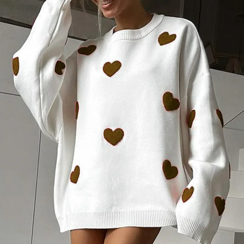 Women\'s Knit Sweaters Sexy Heart Pink Tops Y2K Fashion Sweatshirts Streetswear Thick Warm Korean Fashion Clothes Winter 2023