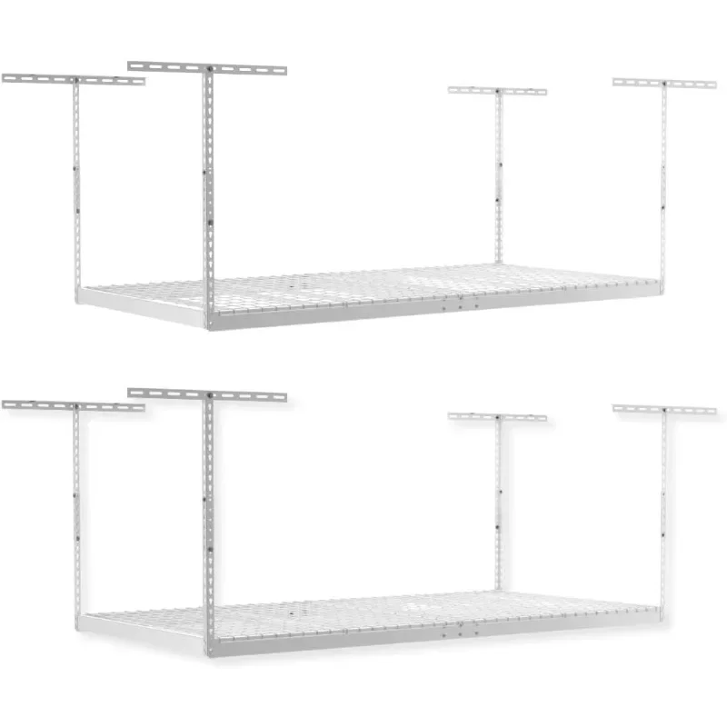 2-pack wit overhead garage-opbergrek 4x8 verstelbare plafondrekken voor garage-organisatie-planksysteem