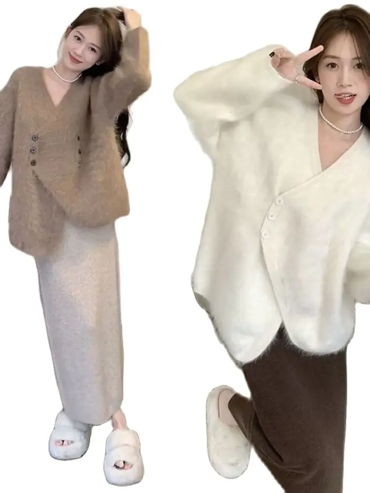 Winter Maternity Sweater for Autumn/winter Irregular Mink Fur Jacket Solid Color Pregnant Woman Knitted Coats Irregular Outwear