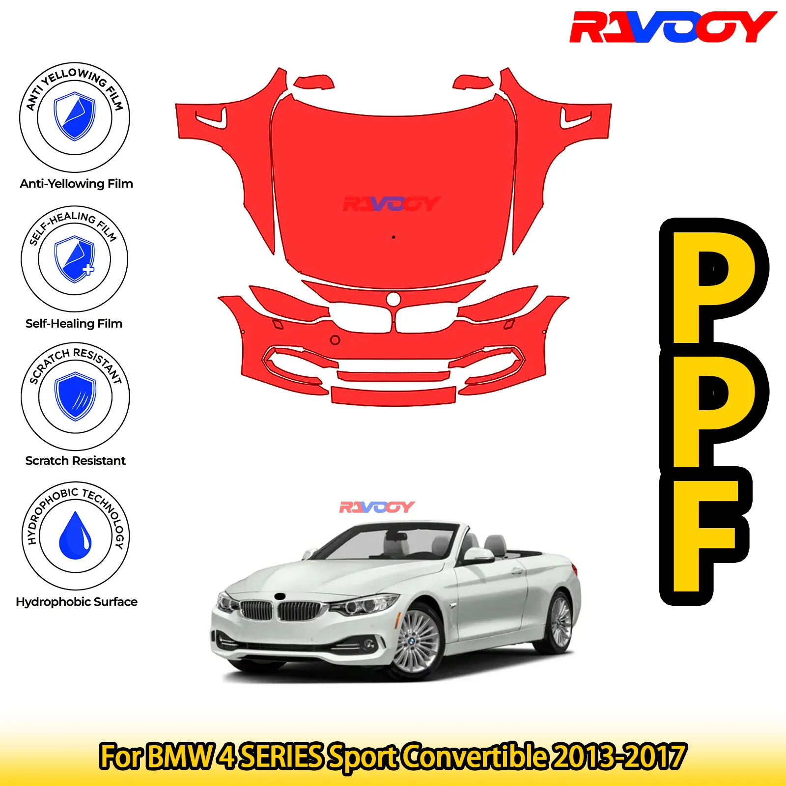 

Для BMW 4 SERIES Sport Convertible 2013-2017 глянцевый матовый черный предварительно вырезанный передний комплект PPF, защитная пленка для краски