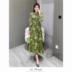 Shattered Pattern Dress for Women in Spring Summer Autumn with a Waist Over Knee A-line Skirt Long Sleeved Temperament Dresses