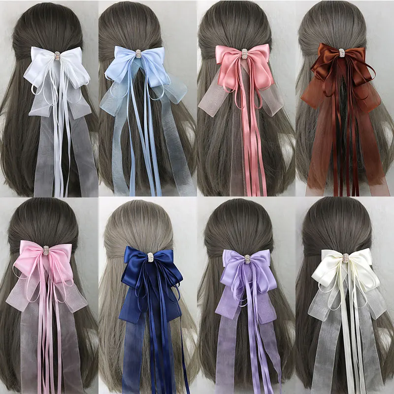 1Pcs Spring Clips Long Ribbon Cute Maid Princess Lolita Lace Oversized Bow Hairpin Hair Clip Headband Cosplay Hair Accessories