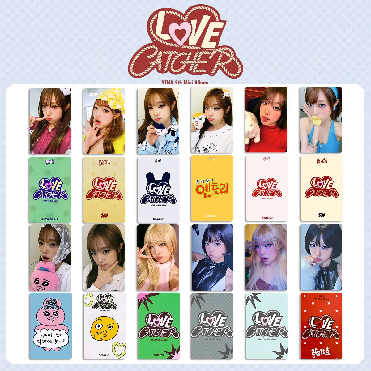 6Pcs YENA  Album LOVE CATCHER Character Props Photocards High Quality INS Style Double Sides Printing Glossy Photocard Fans Gift