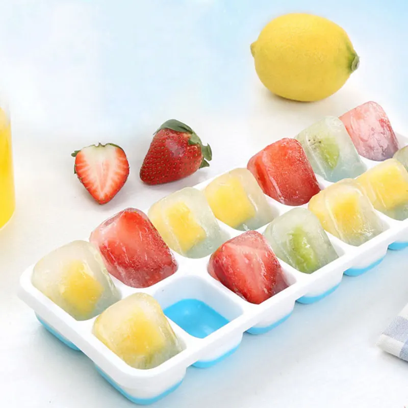 

14-grid Ice Cube Trays Silicone Ice Mold With Removable Lid Diy Homemade Popsicle Mould For Cocktail Freezer Kitchen Bar Tools