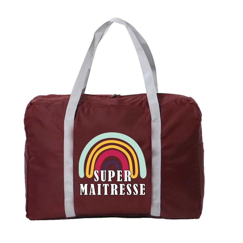 Bolsa de viaje para mujer, bolsa de equipaje plegable de gran capacidad, almacenamiento de ropa de nailon, bolso organizador impermeable con estampado Maitresse portátil