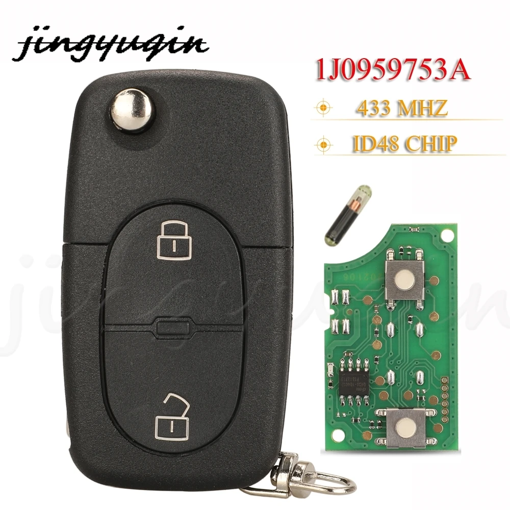 jingyuqin 2 Buttons Remote Car Key Fob 433Mhz ID48 Chip 1J0959753A For VW Volkswagen Passat Golf MK4