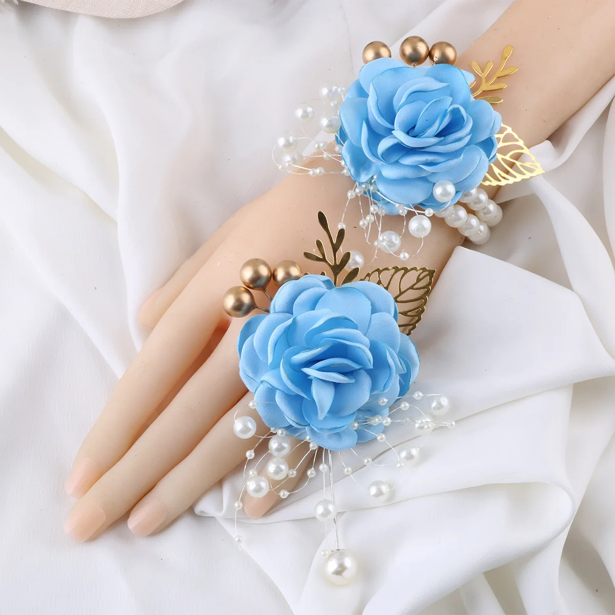

Men's Business Wearing Corsage Party Decor Wedding Artificial Flower Bride Wrist Flowers Groom Golden Leaf Boutonniere Wholesale