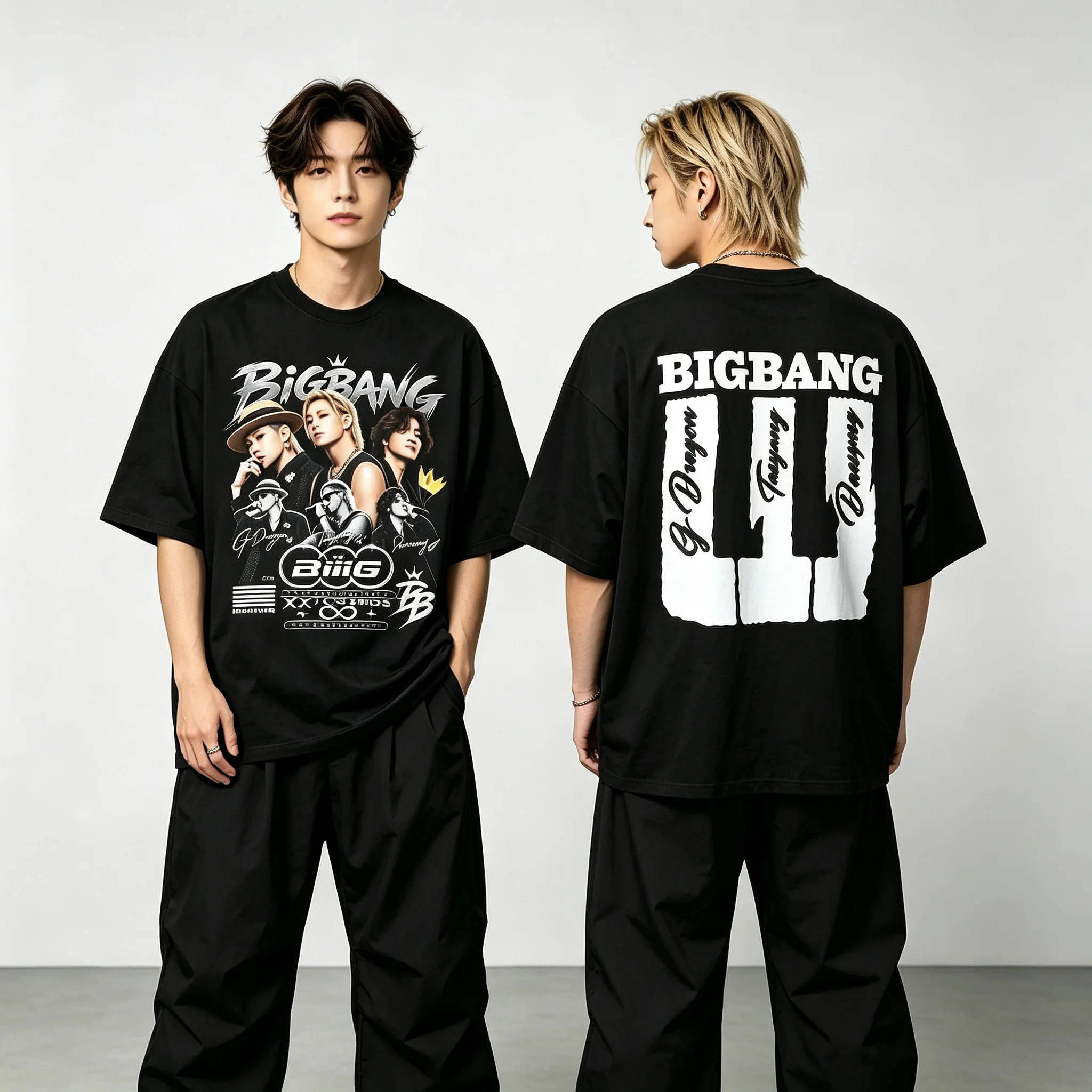 Bigbang 20Th Anniversary Merch Tshirt Cosmos World Tour Front Back Portrait Print Kpop Unisex Short Sleeve T-Shirt For Fans