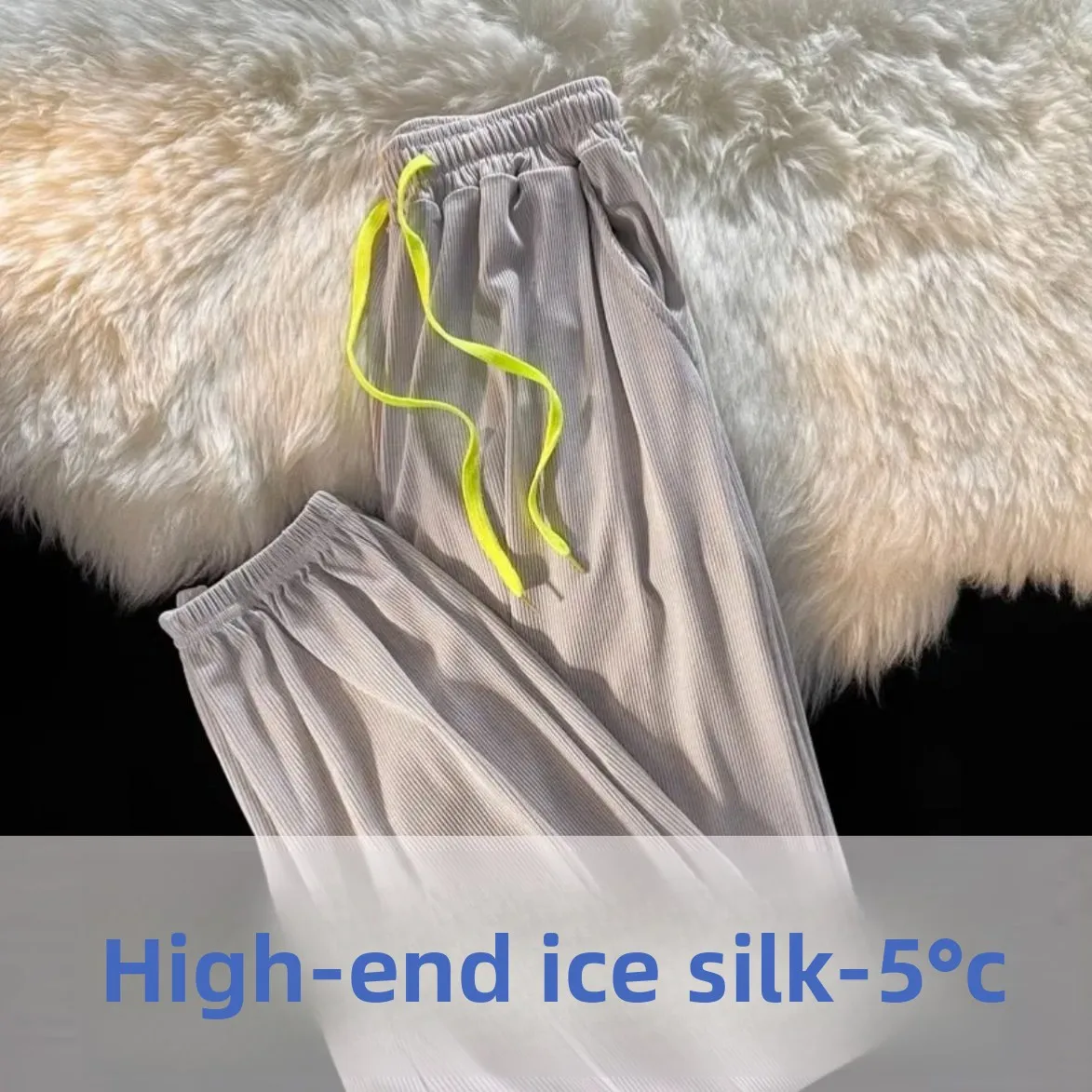 Women's Summer Ice Silk Quick Dry Thin Loose Sports Cuffed Pants Casual High Waist Straight Leg Pants Long Pants Polyester Fiber