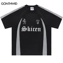 Vintage T-Shirt Y2K Hip Hop Letter Print Retro Patchwork Oddychająca koszulka z dżerseju Streetwear 2024 Harajuku Casual Loose Tee Tops