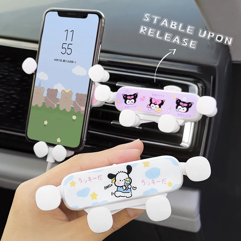 Anime Sanrio Kuromi Auto Telefoonrek 2023 Nieuwe Anti-Shake Vaste Leuke Cartoon Auto Air Outlet Navigatie Rack Opladen Ondersteuning