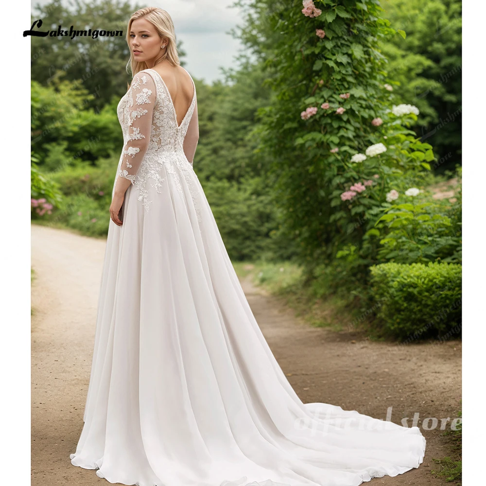 Lakshmigown Plus Size Langarm-Hochzeitskleid mit Cape für Damen, A-Linie, Spitzenapplikationen, Vestidos De Casamento, maßgeschneidert. – Detail 8