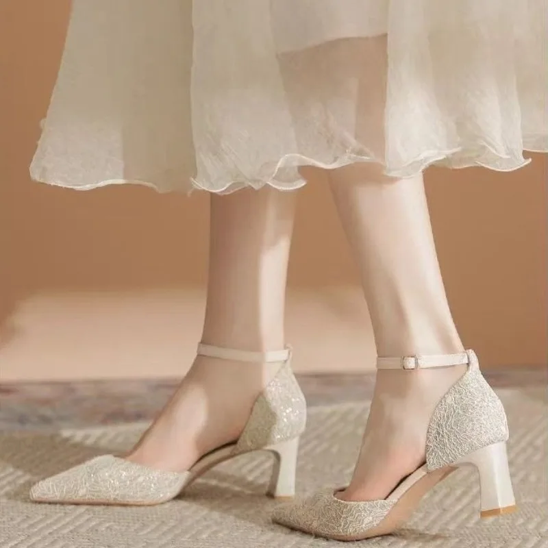 2026 New Summer Fashion Pointed Toe Buckle Latch Shoes Women High Heels Banquet Sexy Women Sandals Women Shoes 41656